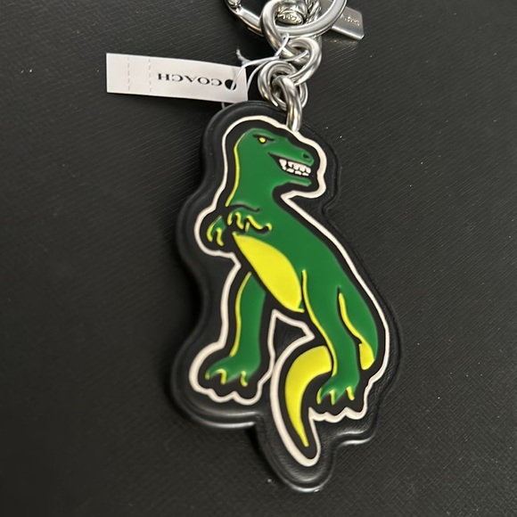 NWT Coach Rexy dinosaur Leather Bag Charm keychain ring Purse cw473 FOB Silver - Picture 3 of 8